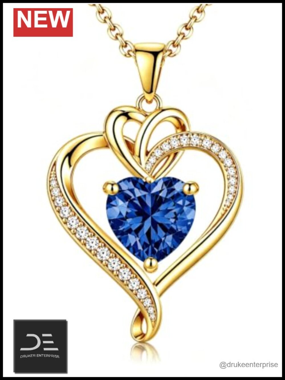 18K Gold Heart Pendant Necklace with Infinity Design and Birthstone